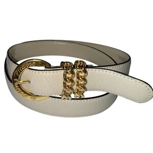 VTG Paloma Picasso Ivory Genuine Leather Belt M/80  30" Italy Gold Tone X's